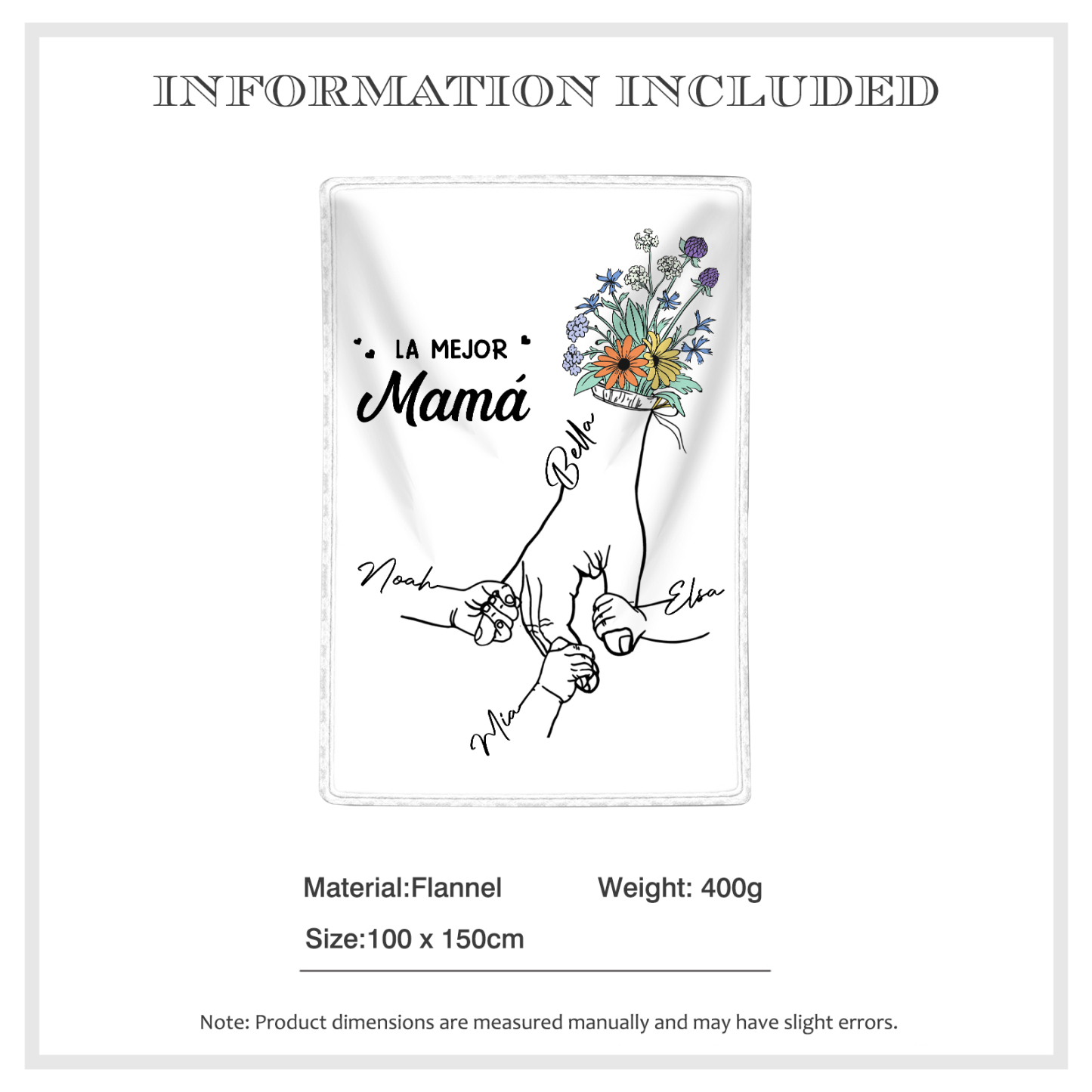 A mi mamá-Manta de buen calidad mano con mano y personalizada con 4 nombres | Jessemade