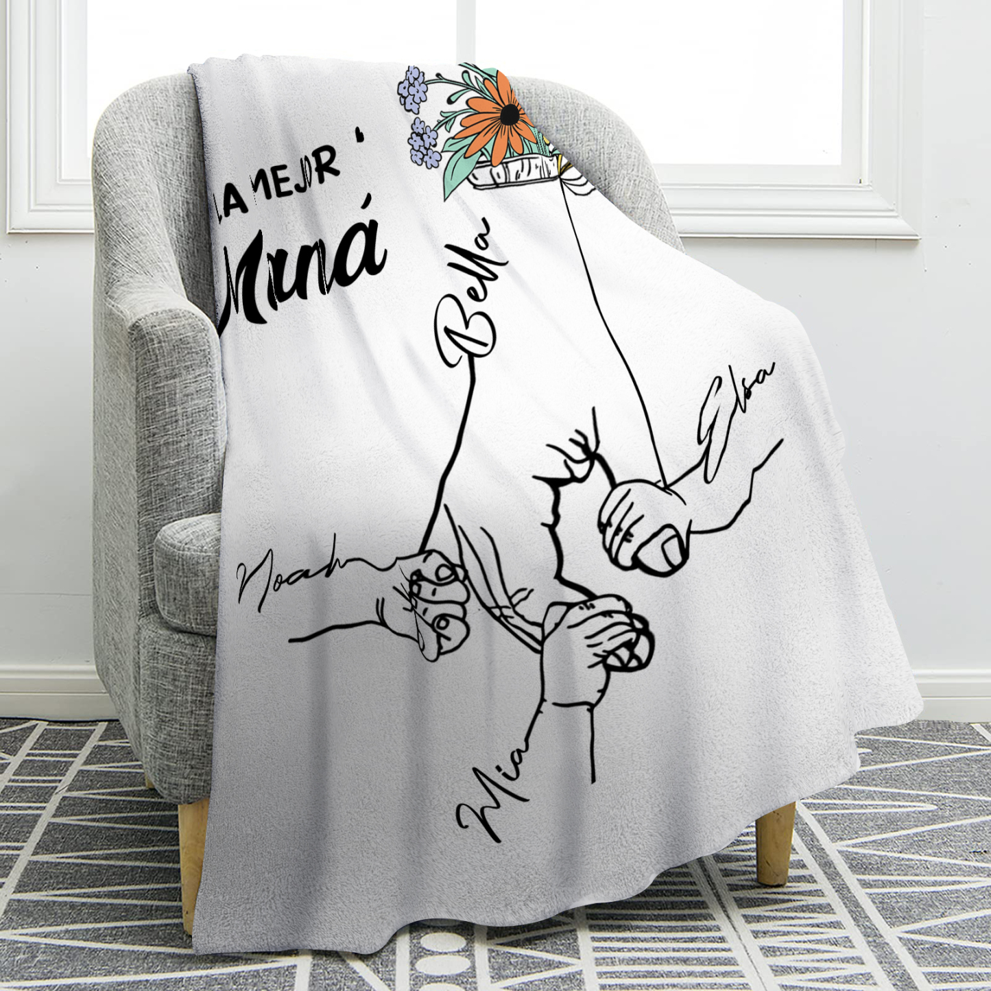 A mi mamá-Manta de buen calidad mano con mano y personalizada con 4 nombres | Jessemade