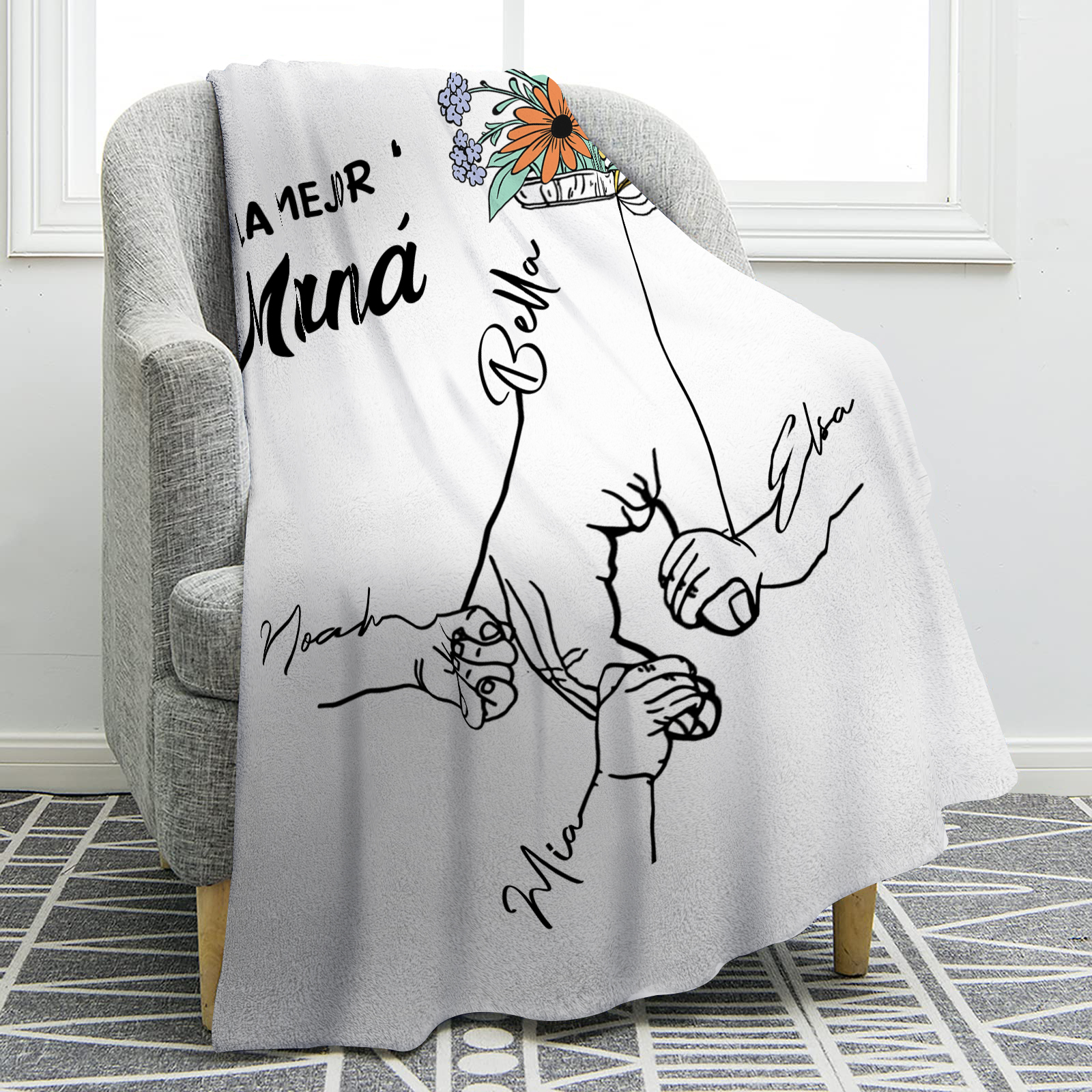 A mi mamá-Manta de buen calidad mano con mano y personalizada con 4 nombres | Jessemade