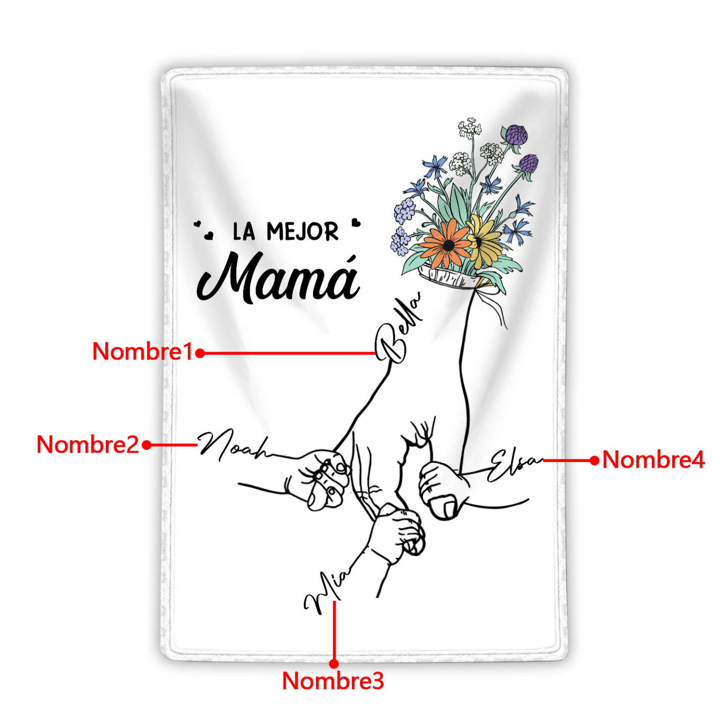 A mi mamá-Manta de buen calidad mano con mano y personalizada con 4 nombres | Jessemade