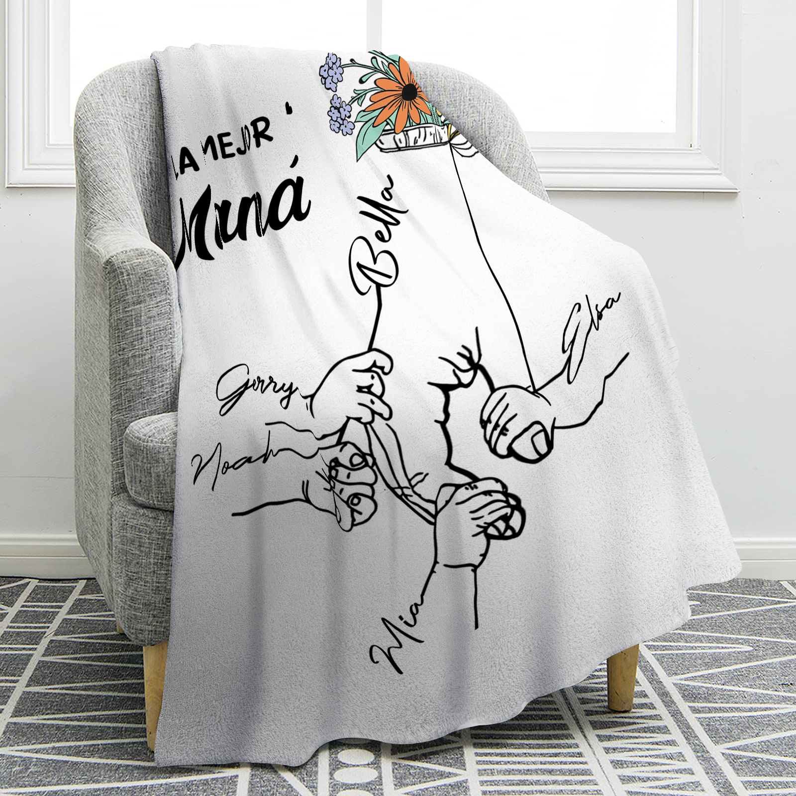 A mi mamá-Manta de buen calidad mano con mano y personalizada con 5 nombres | Jessemade