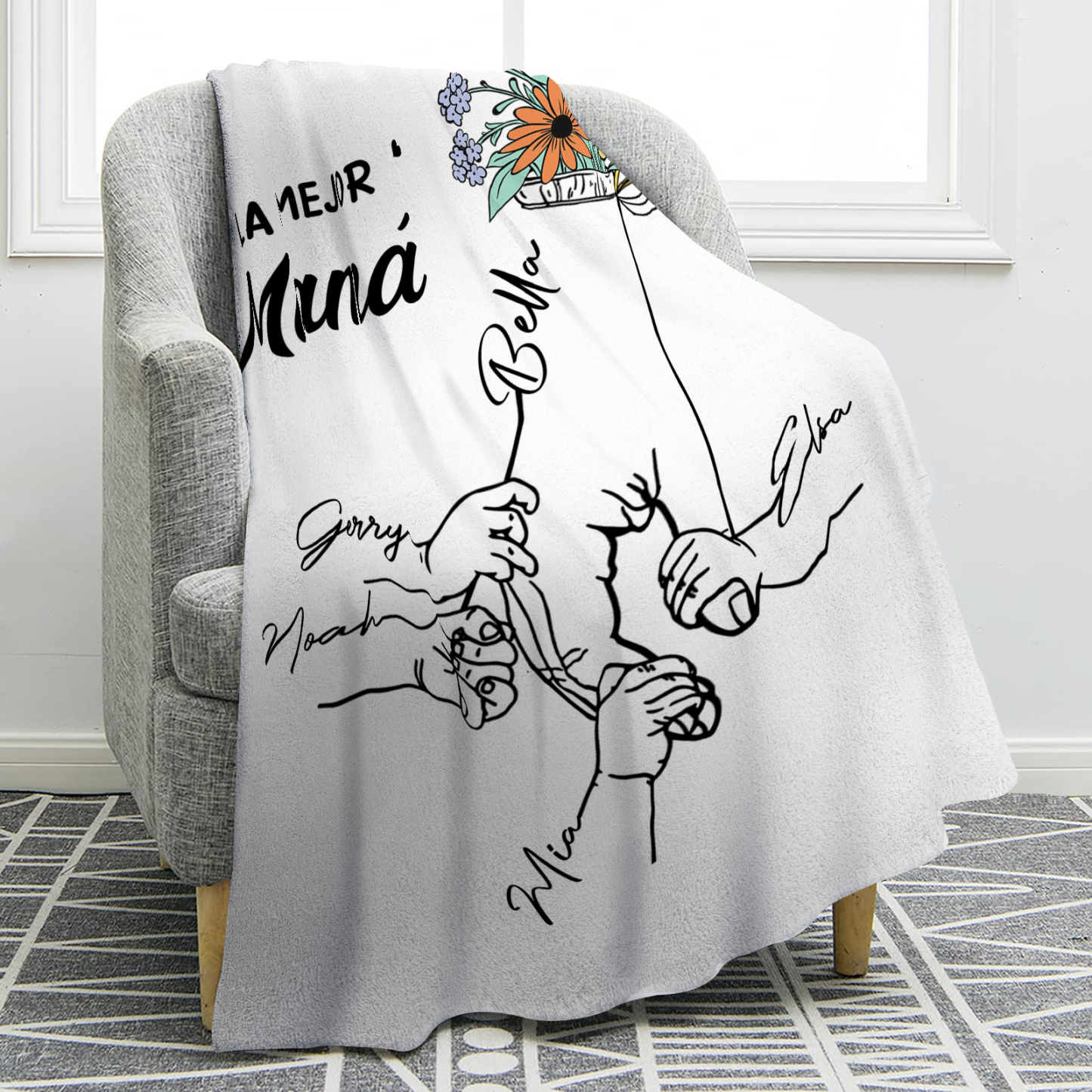 A mi mamá-Manta de buen calidad mano con mano y personalizada con 5 nombres | Jessemade