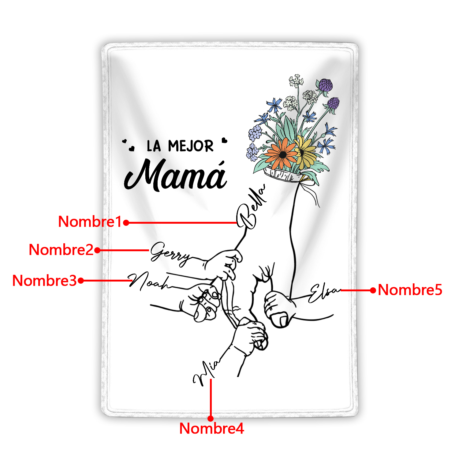 A mi mamá-Manta de buen calidad mano con mano y personalizada con 5 nombres | Jessemade
