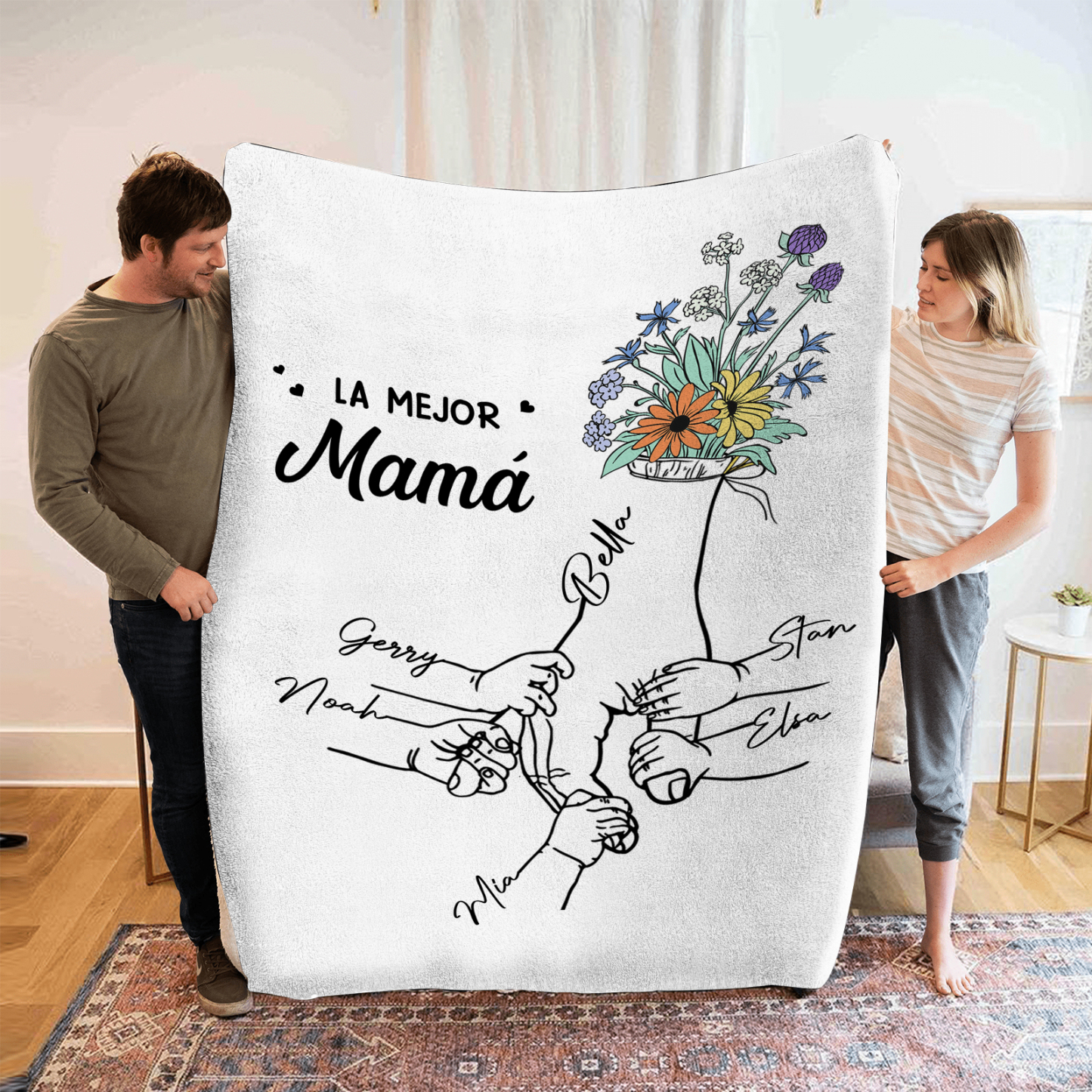 A mi mamá-Manta de buen calidad mano con mano y personalizada con 6 nombres | Jessemade