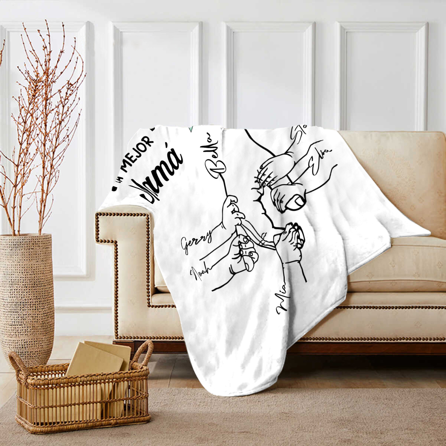 A mi mamá-Manta de buen calidad mano con mano y personalizada con 6 nombres | Jessemade