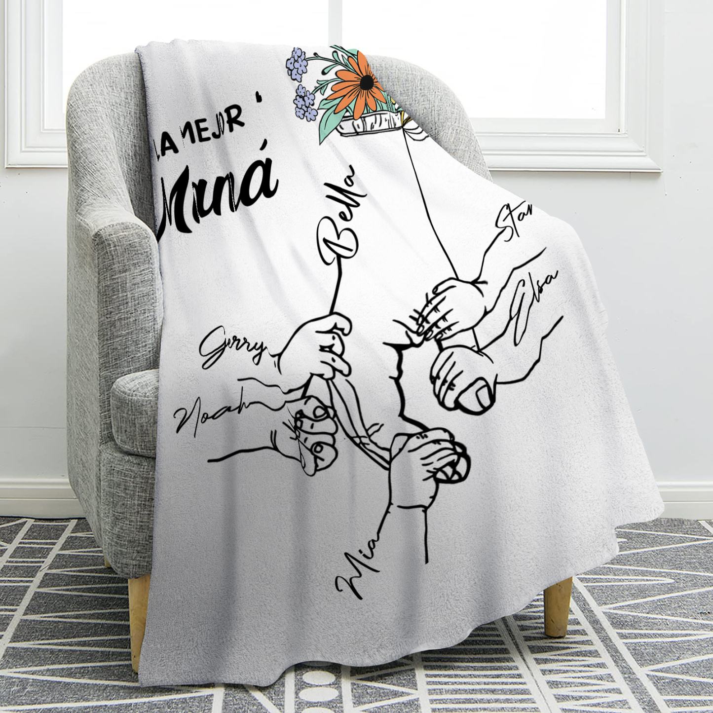A mi mamá-Manta de buen calidad mano con mano y personalizada con 6 nombres | Jessemade