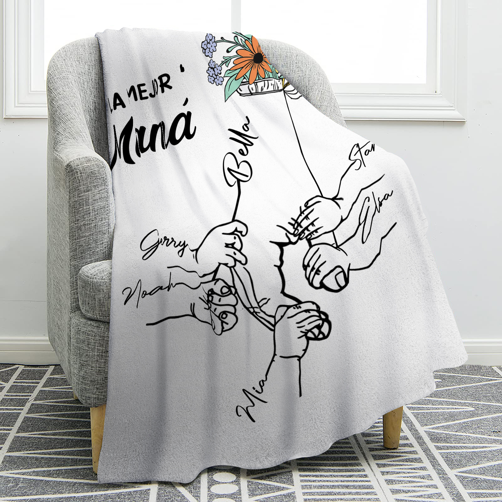 A mi mamá-Manta de buen calidad mano con mano y personalizada con 6 nombres | Jessemade