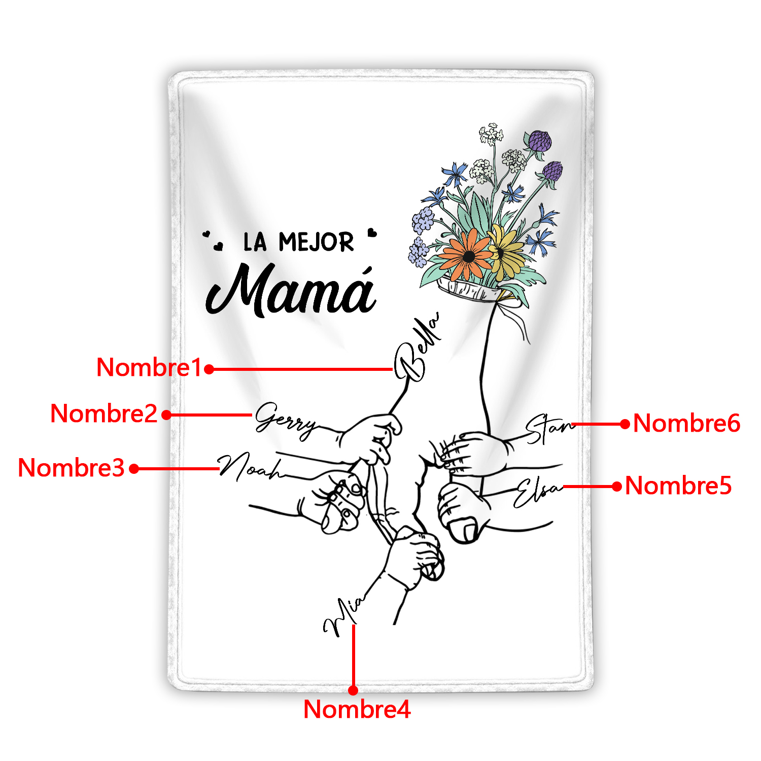 A mi mamá-Manta de buen calidad mano con mano y personalizada con 6 nombres | Jessemade