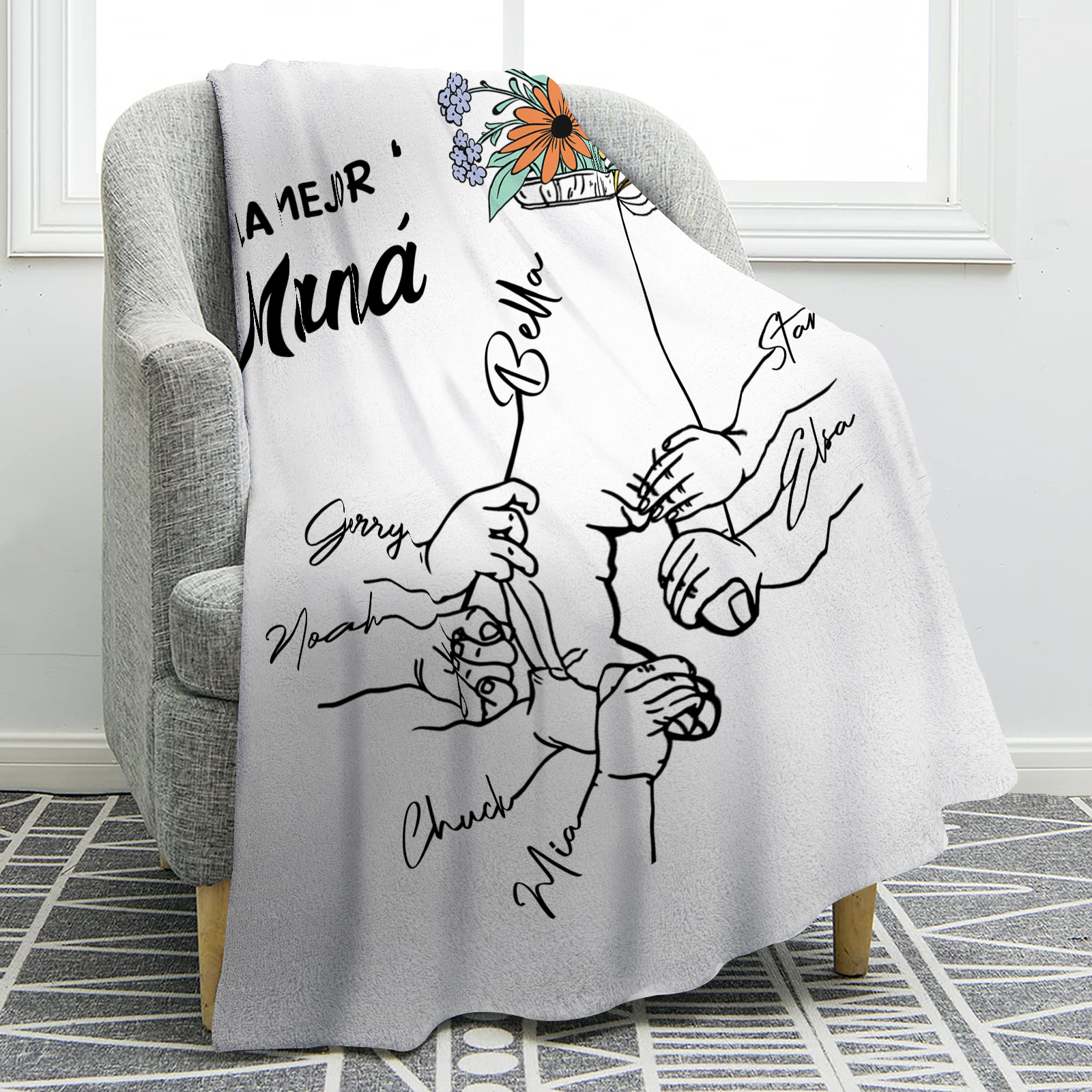 A mi mamá-Manta de buen calidad mano con mano y personalizada con 7 nombres | Jessemade