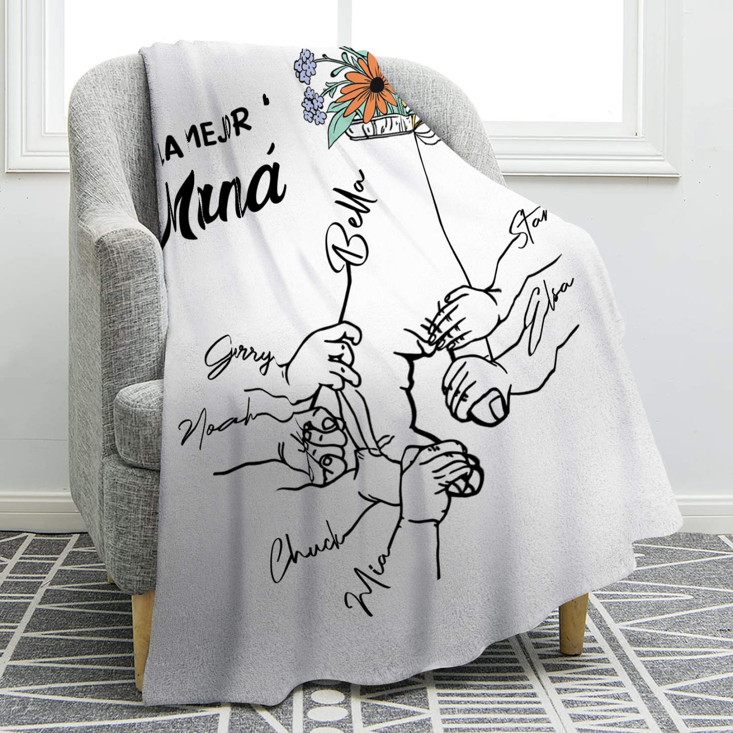 A mi mamá-Manta de buen calidad mano con mano y personalizada con 7 nombres | Jessemade