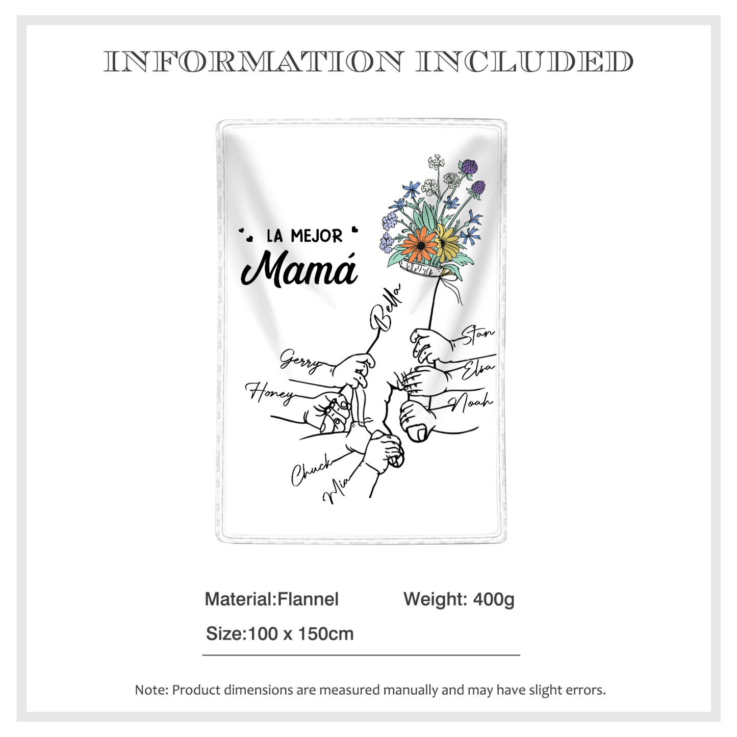 A mi mamá-Manta de buen calidad mano con mano y personalizada con 8 nombres | Jessemade