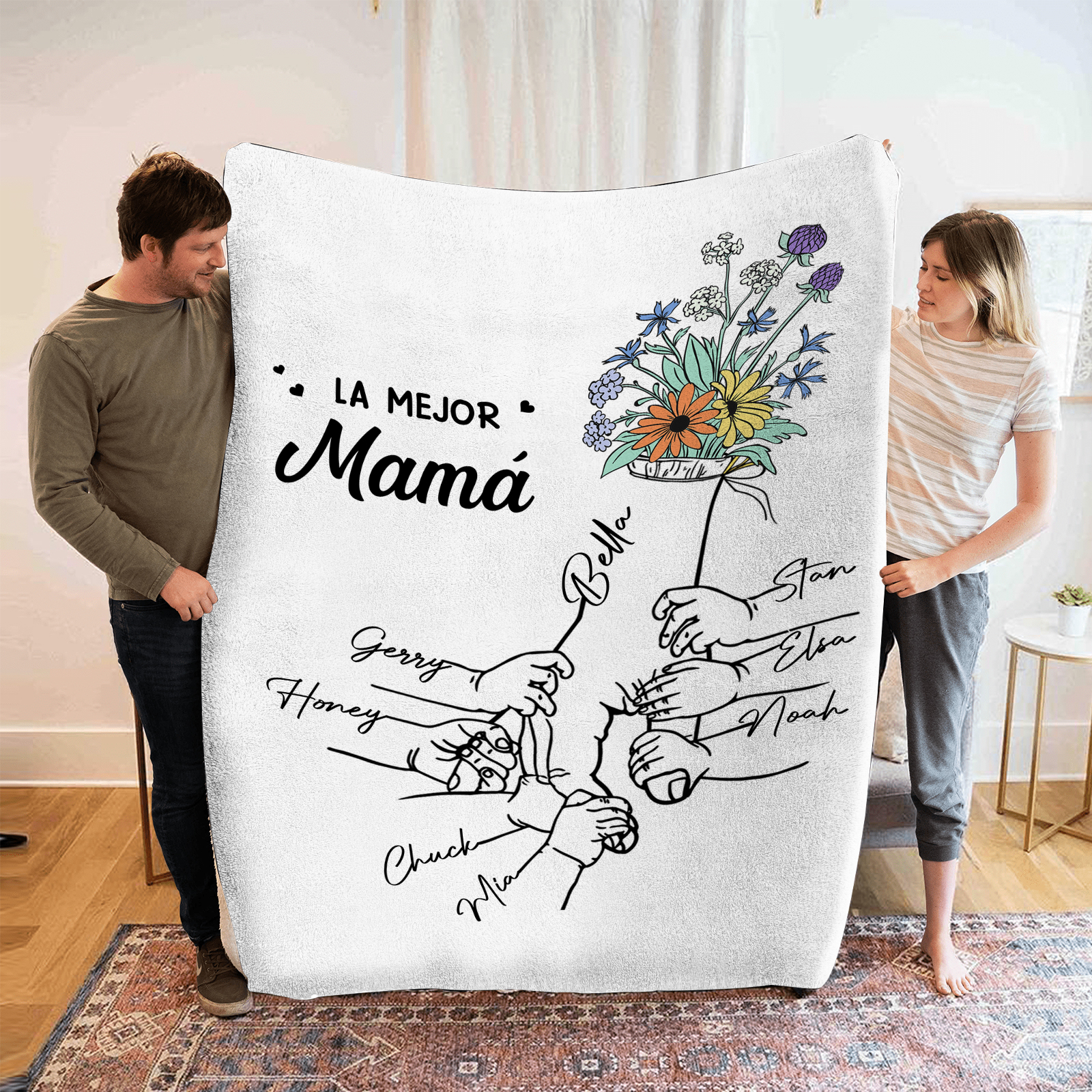 A mi mamá-Manta de buen calidad mano con mano y personalizada con 8 nombres | Jessemade
