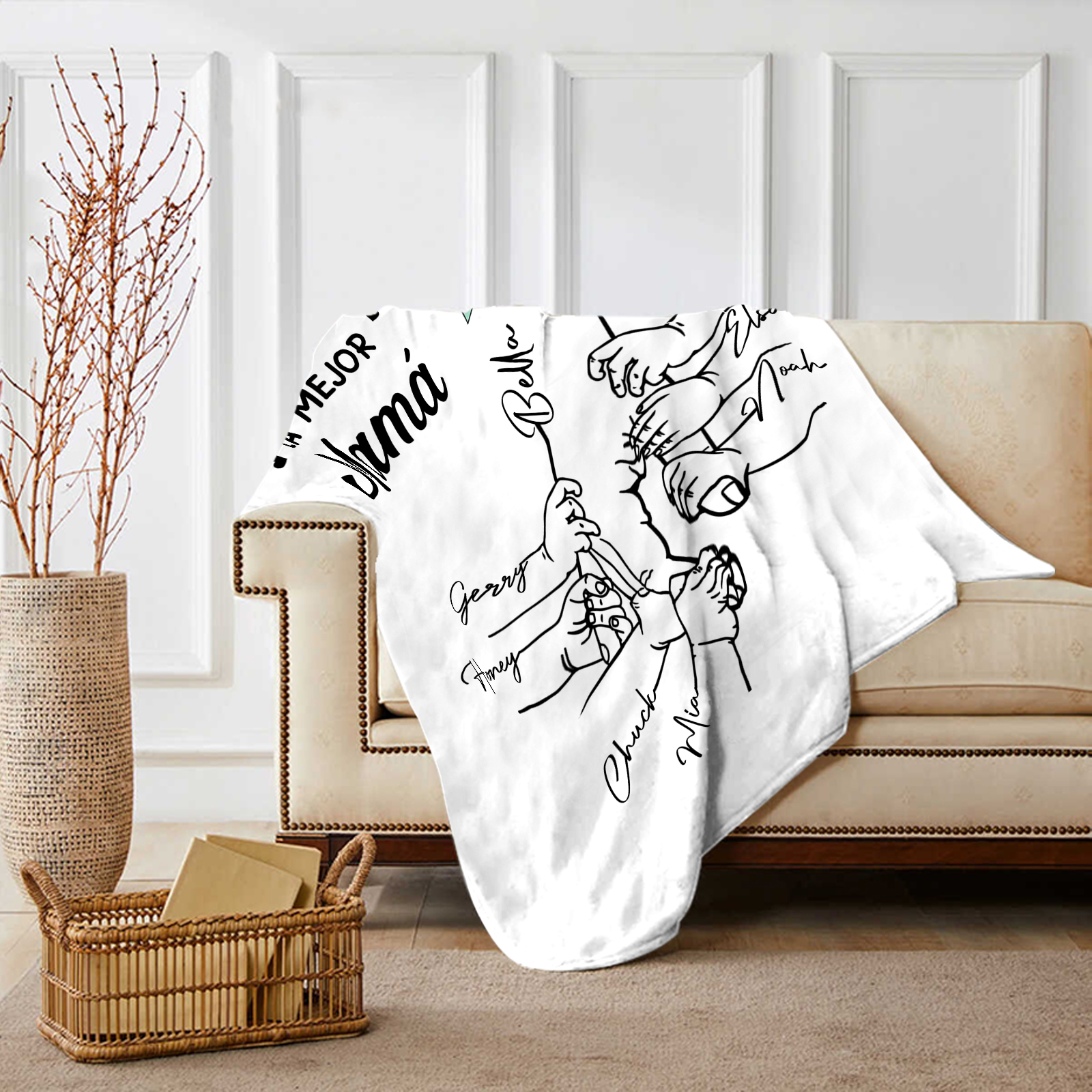 A mi mamá-Manta de buen calidad mano con mano y personalizada con 8 nombres | Jessemade