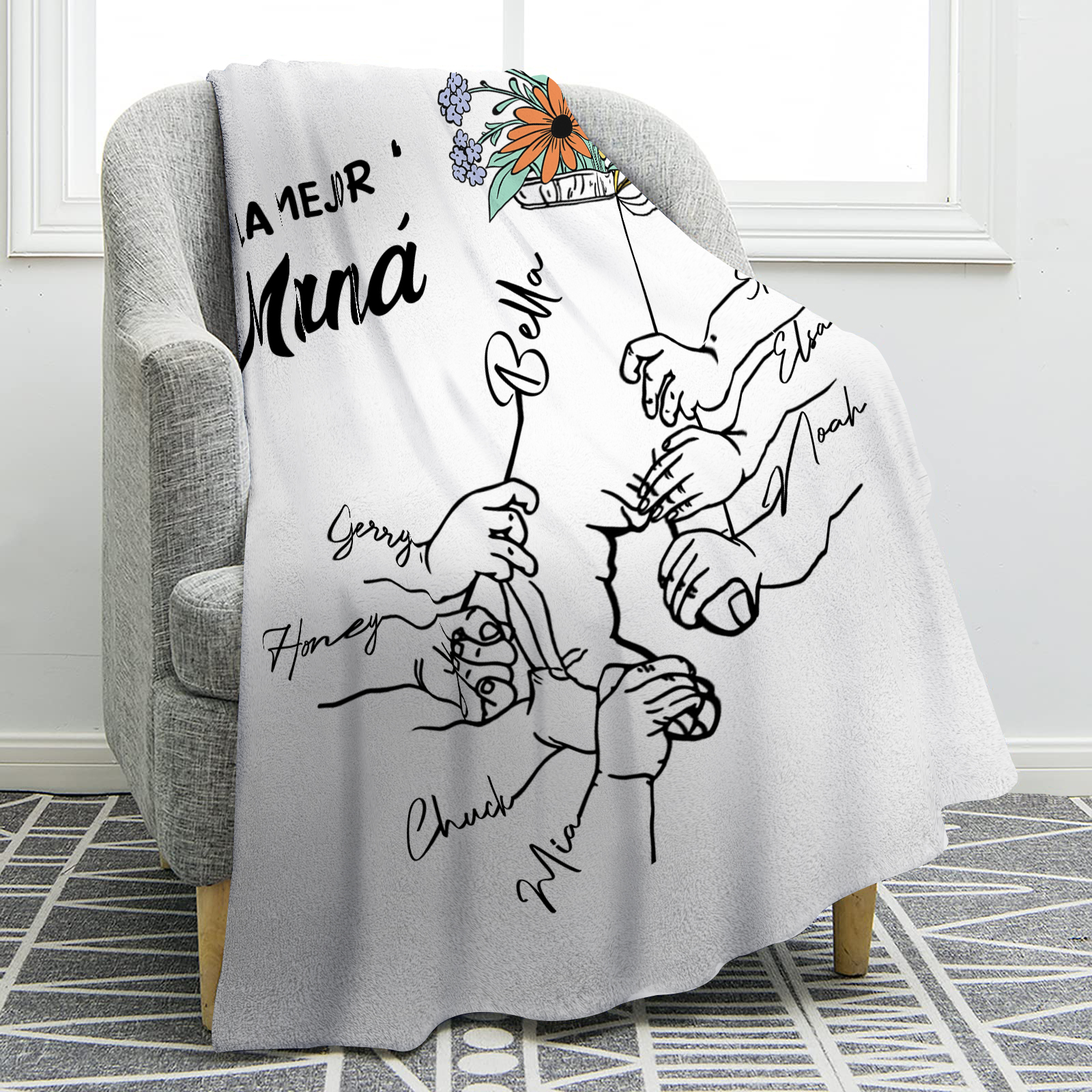 A mi mamá-Manta de buen calidad mano con mano y personalizada con 8 nombres | Jessemade
