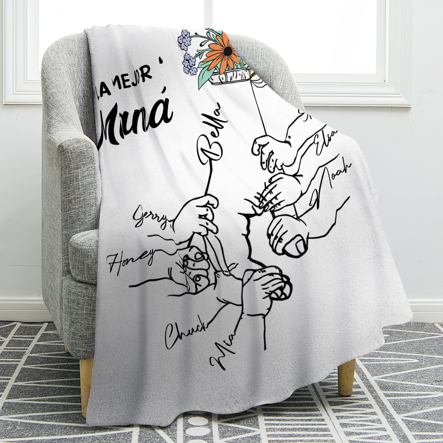 A mi mamá-Manta de buen calidad mano con mano y personalizada con 8 nombres | Jessemade
