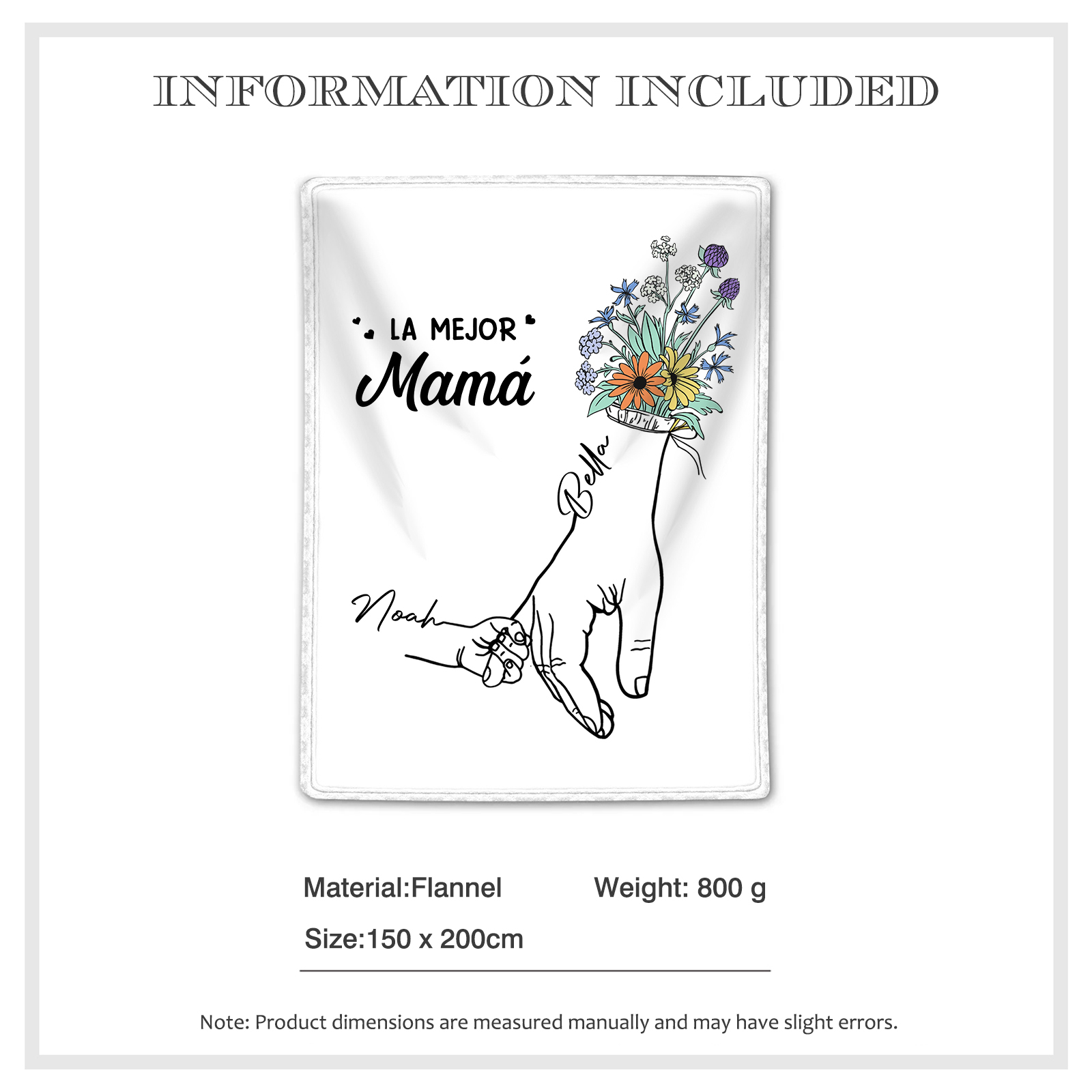 A mi mamá-Manta de buen calidad mano con mano y personalizada con 2 nombres | Jessemade