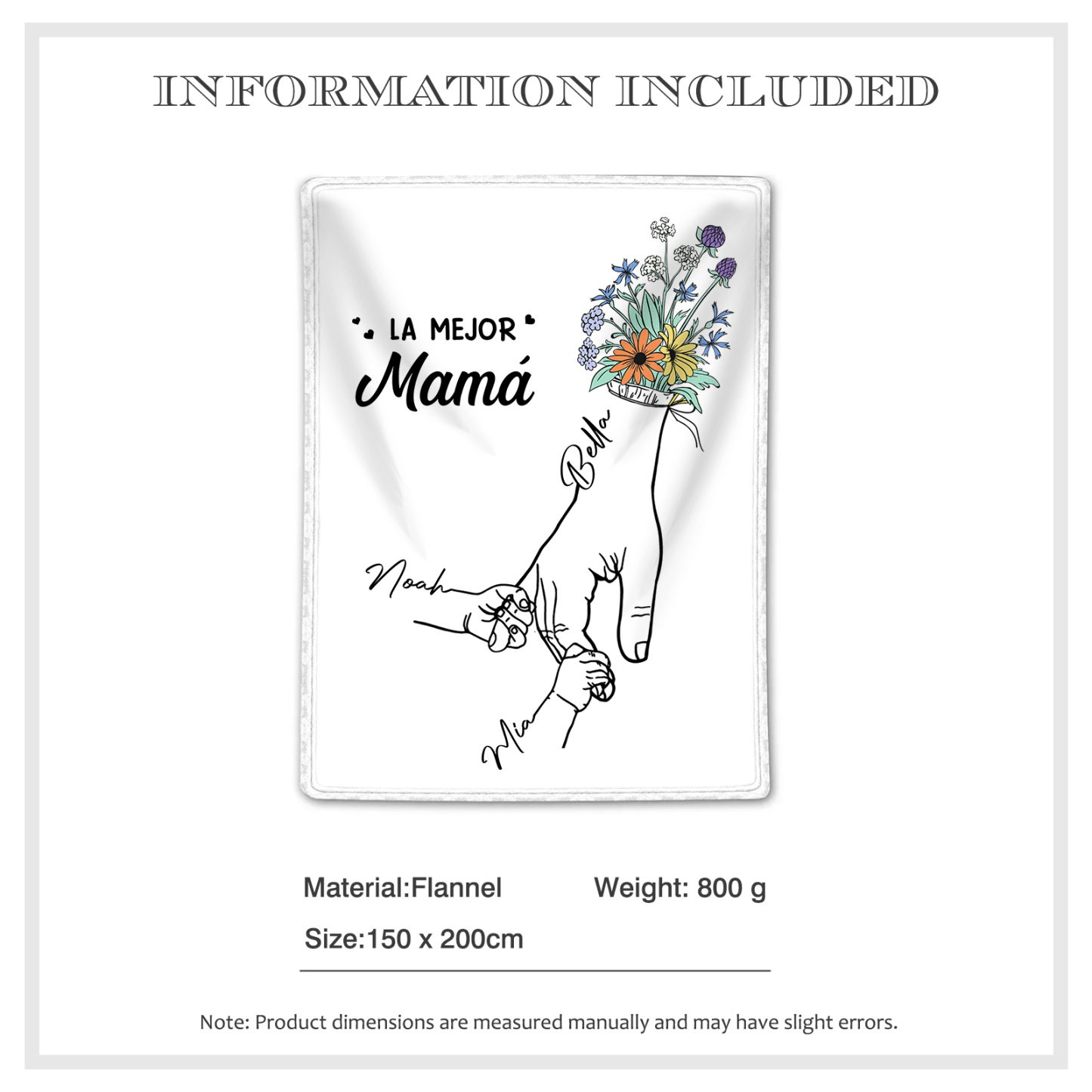 A mi mamá-Manta de buen calidad mano con mano y personalizada con 3 nombres | Jessemade