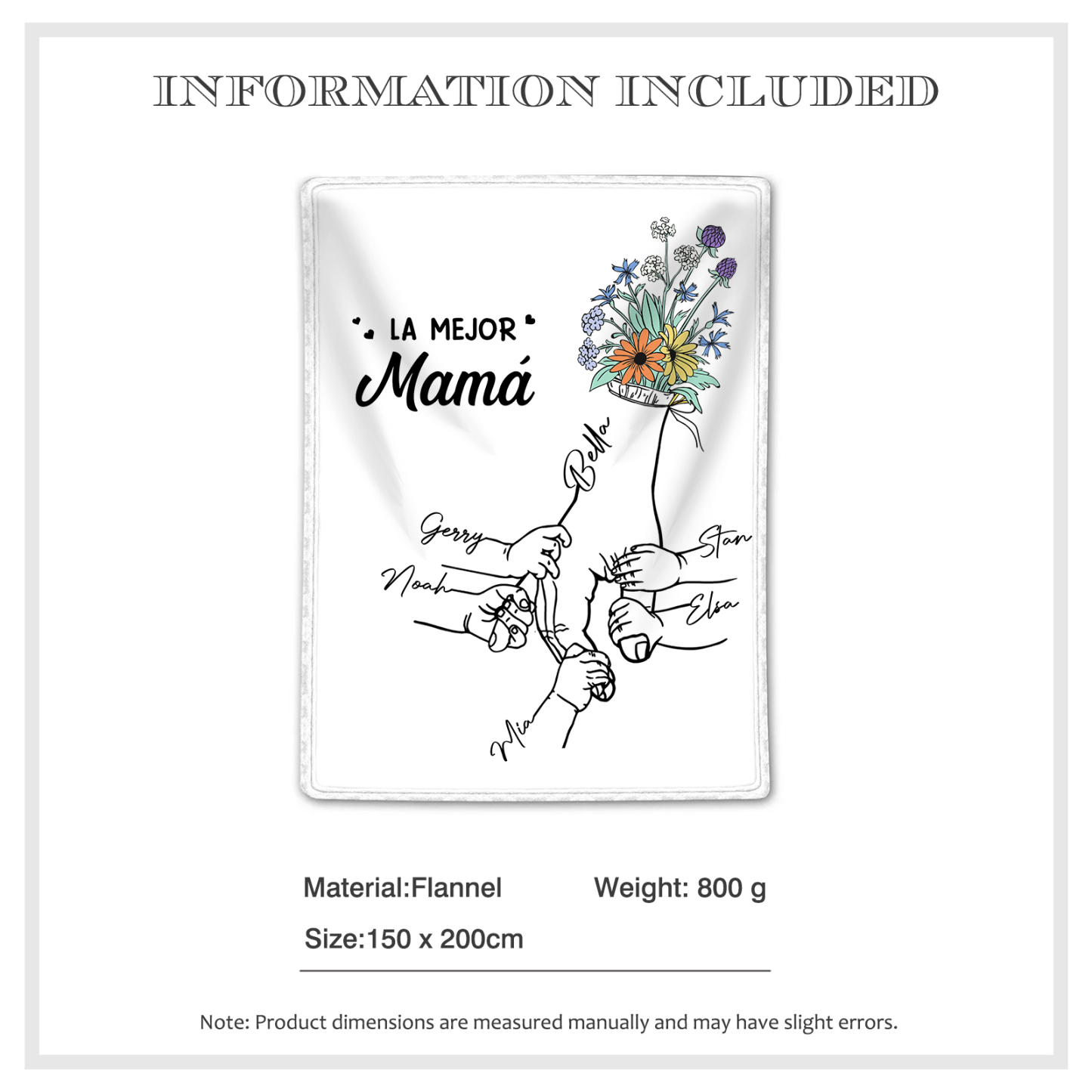 A mi mamá-Manta de buen calidad mano con mano y personalizada con 6 nombres | Jessemade