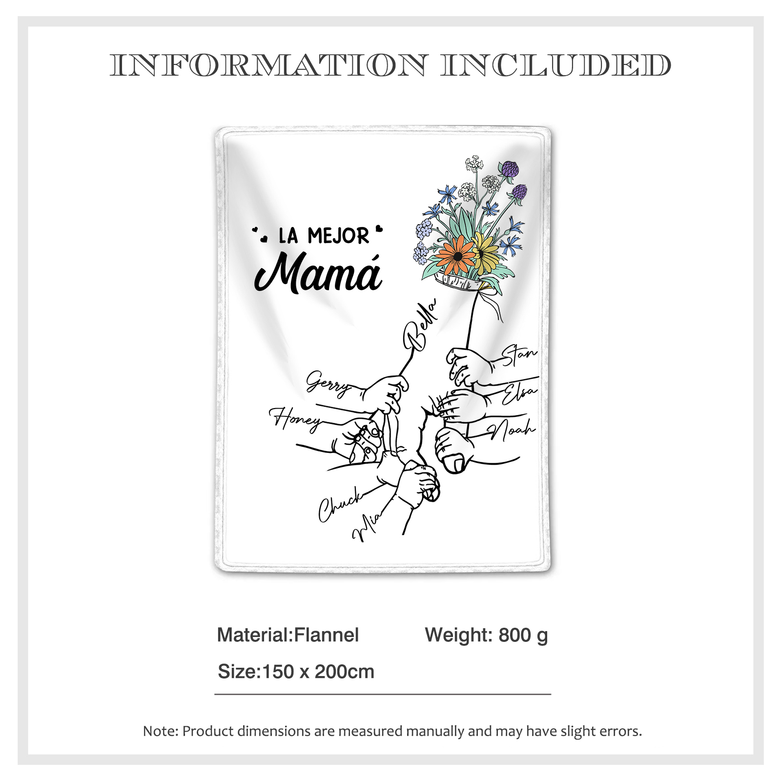 A mi mamá-Manta de buen calidad mano con mano y personalizada con 8 nombres | Jessemade