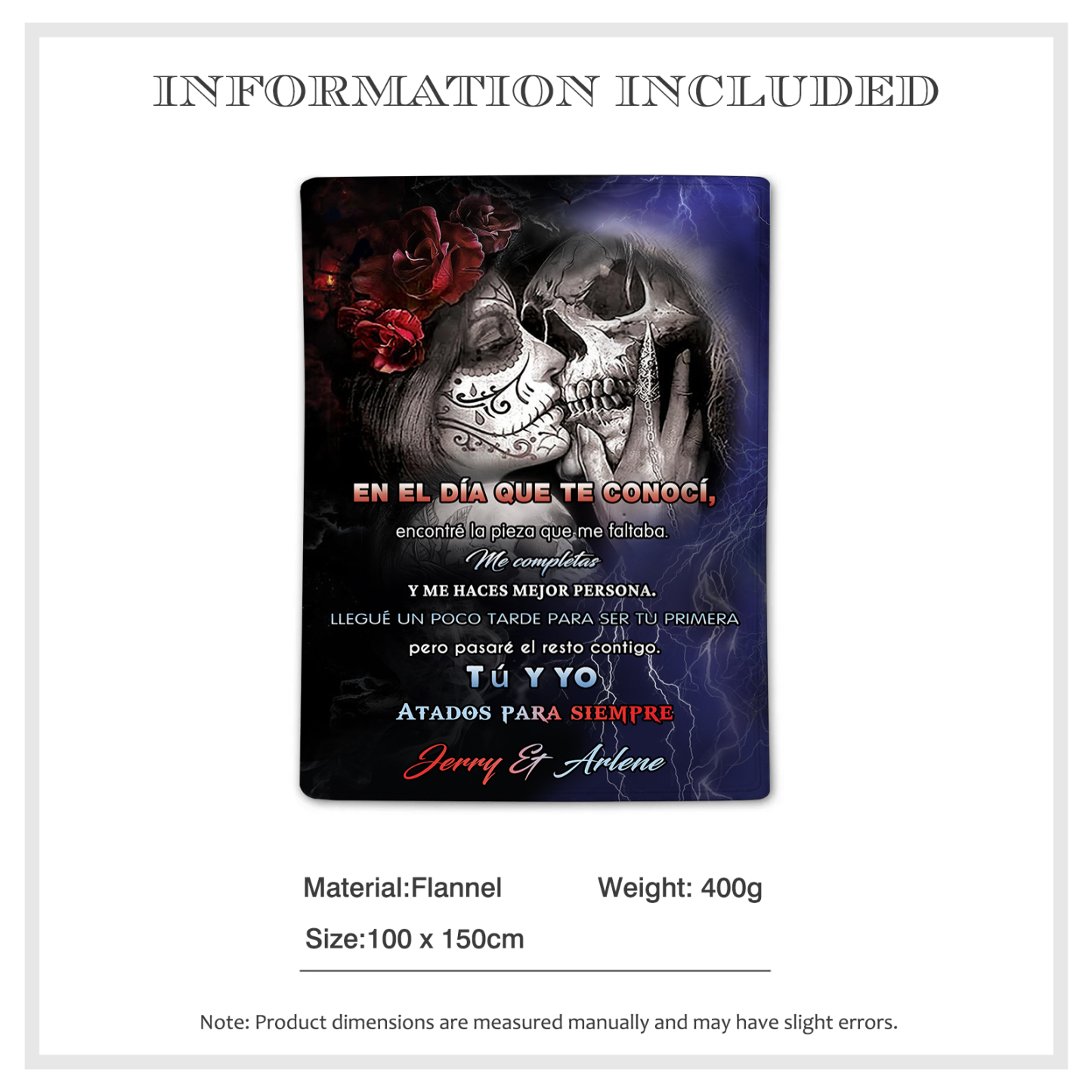 Pareja-Manta para pareja esqueletos abrazados 2 nombres personalizados | Jessemade