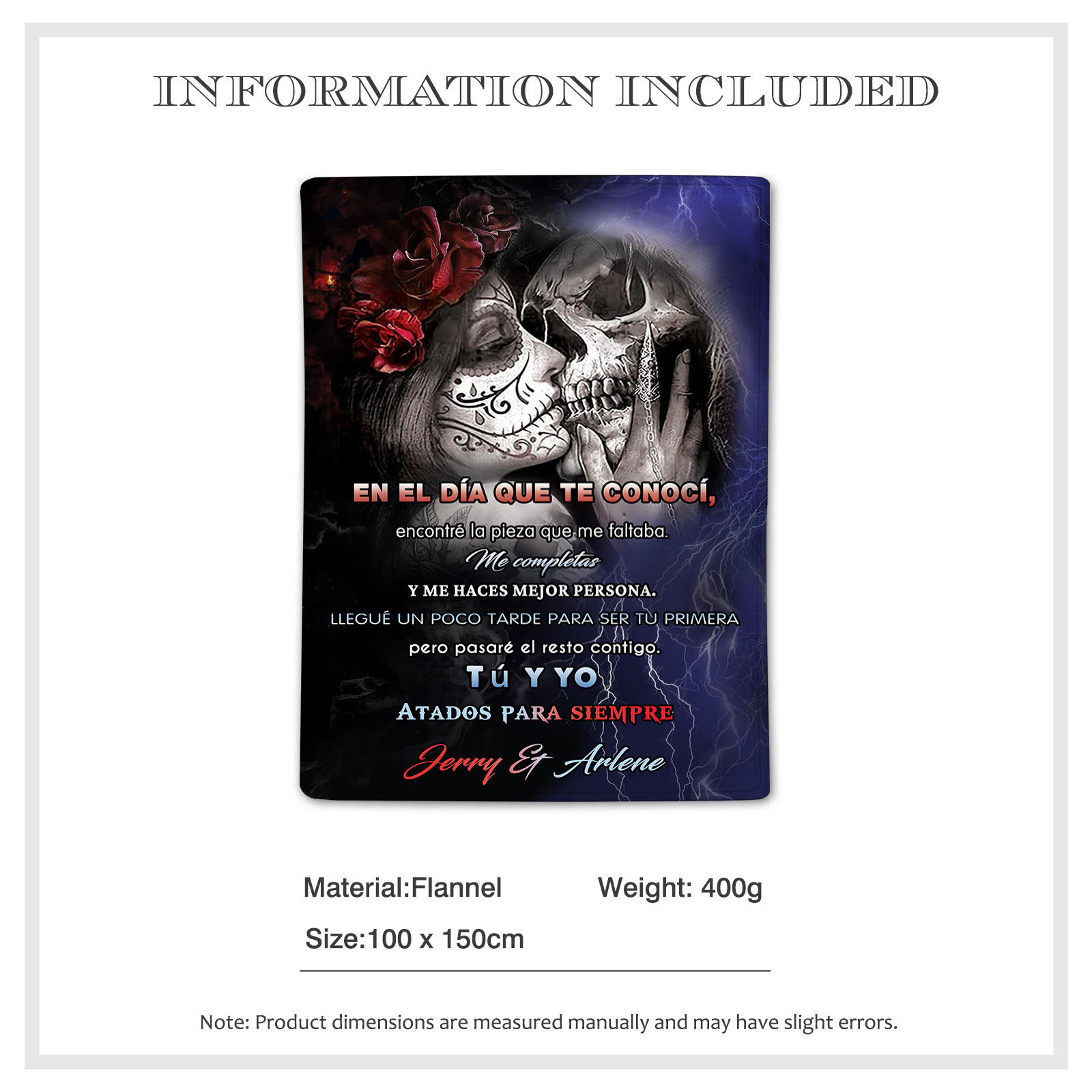 Pareja-Manta para pareja esqueletos abrazados 2 nombres personalizados | Jessemade