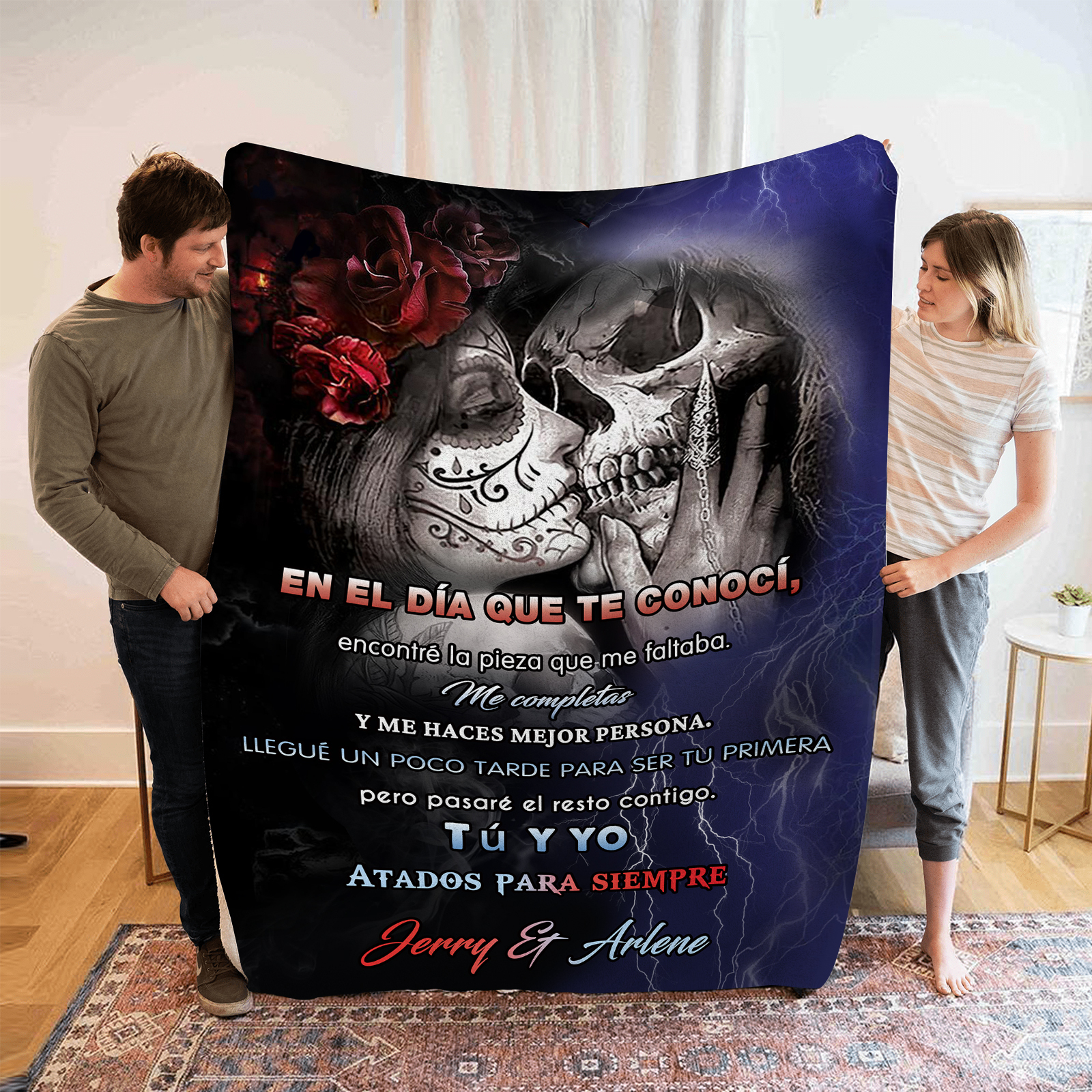 Pareja-Manta para pareja esqueletos abrazados 2 nombres personalizados | Jessemade