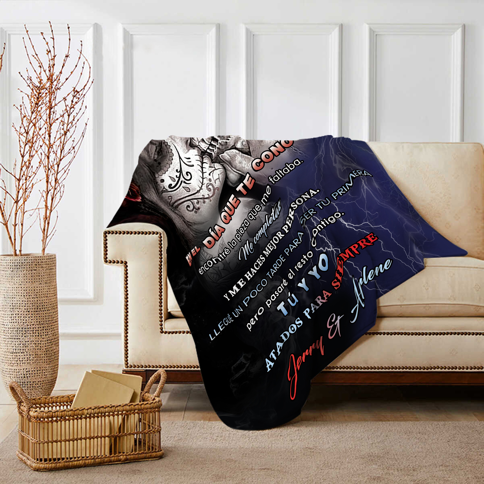 Pareja-Manta para pareja esqueletos abrazados 2 nombres personalizados | Jessemade