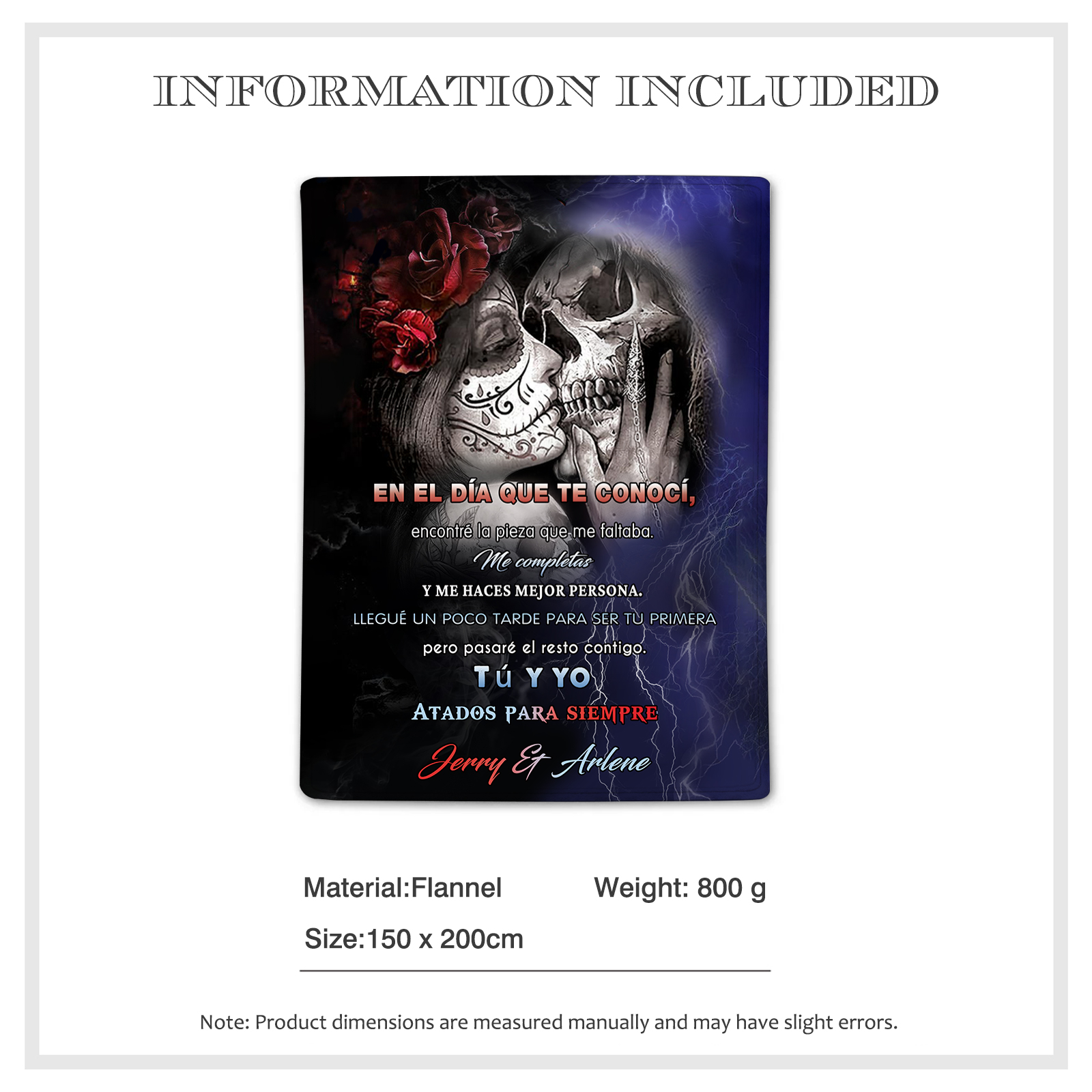 Pareja-Manta para pareja esqueletos abrazados 2 nombres personalizados | Jessemade