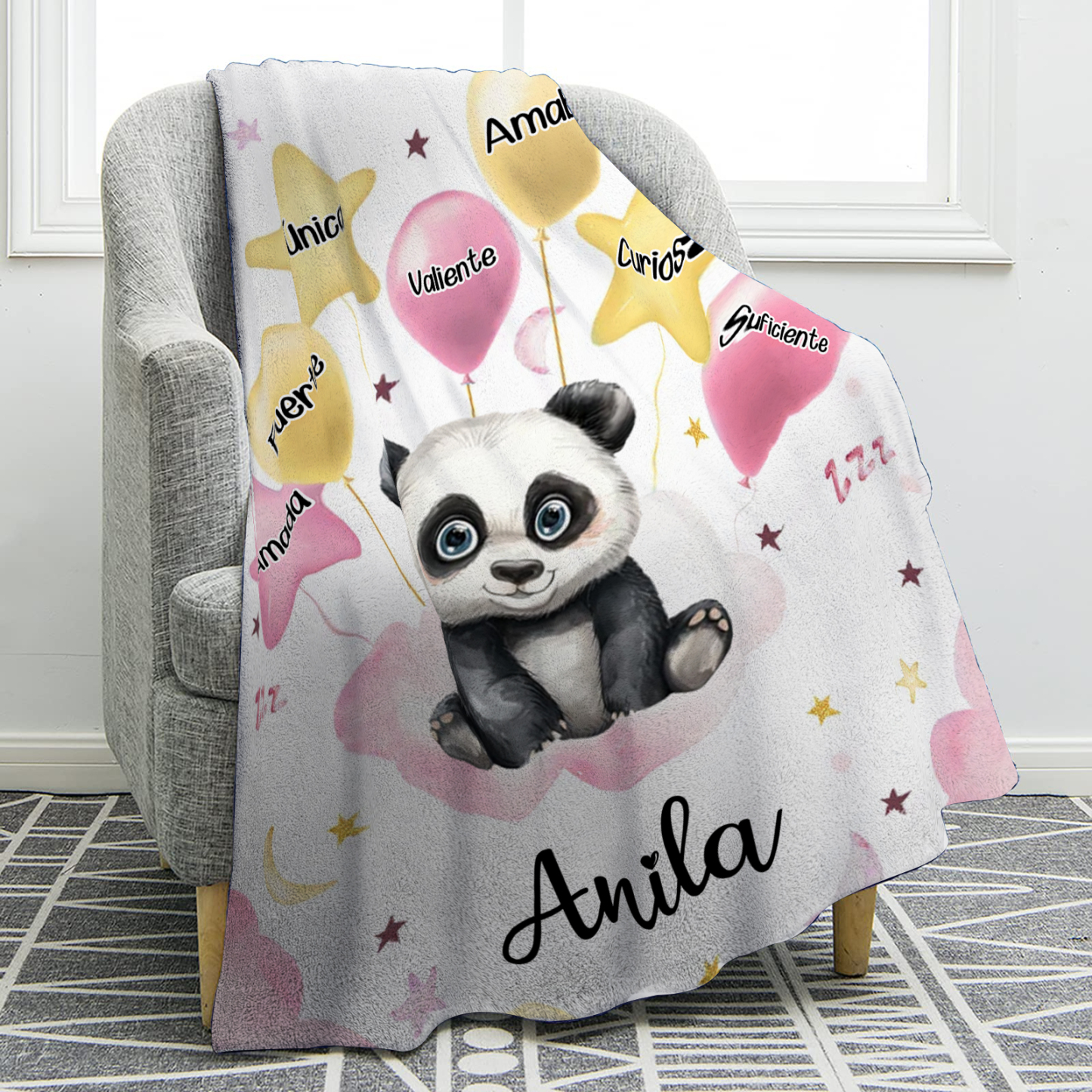 Manta rosa de buen calidad para niño con animales personalizada con 1 nombre | Jessemade