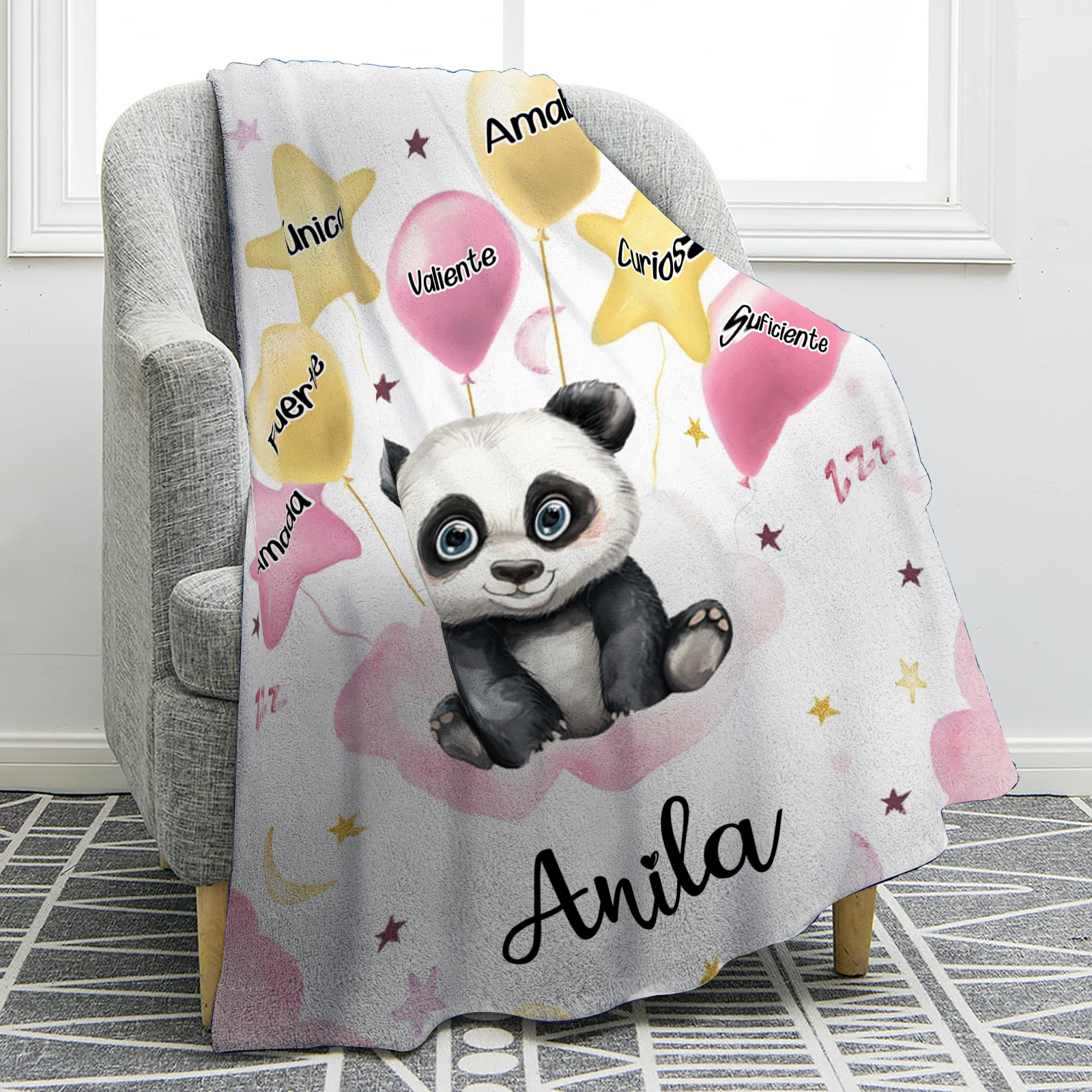 Manta rosa de buen calidad para niño con animales personalizada con 1 nombre | Jessemade