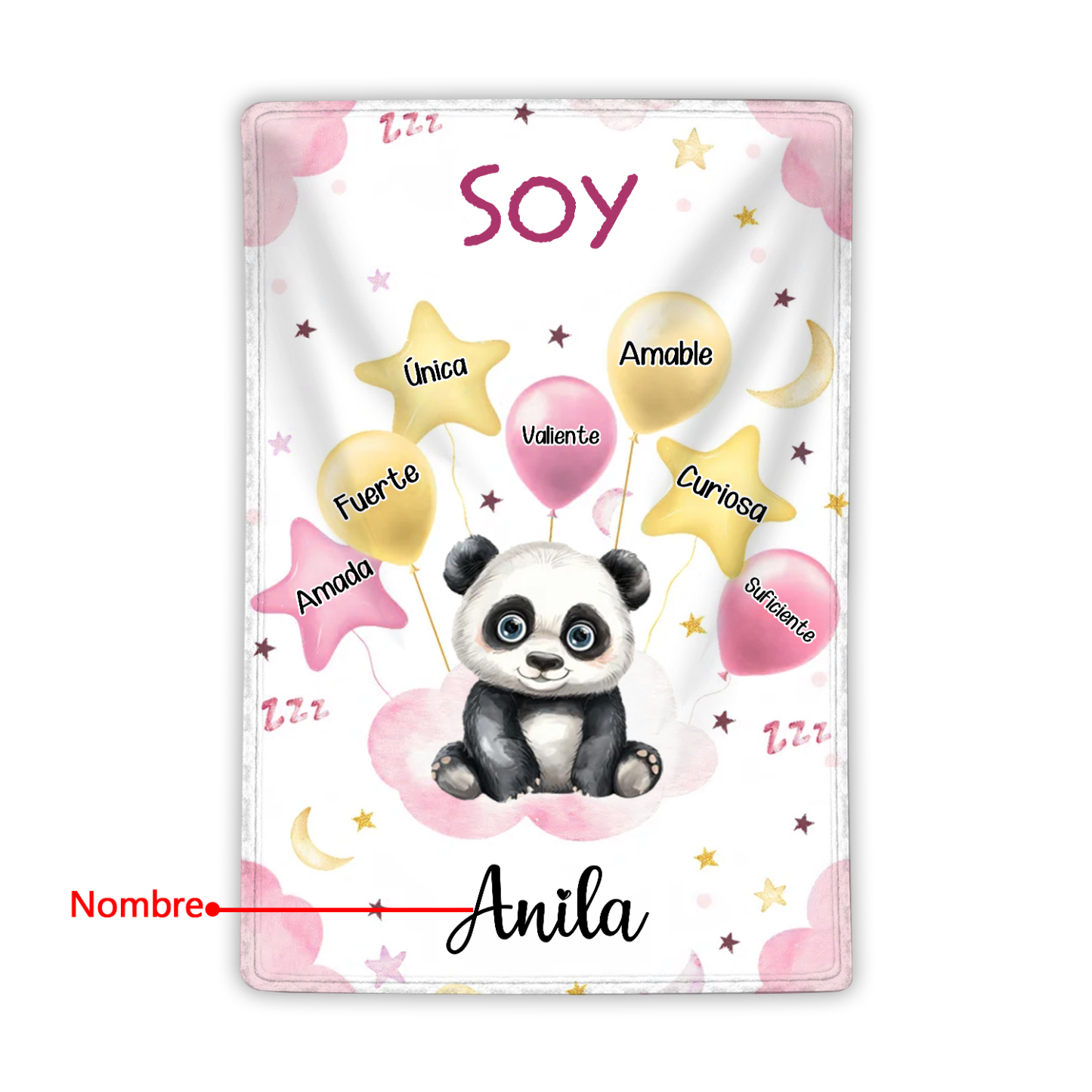 Manta rosa de buen calidad para niño con animales personalizada con 1 nombre | Jessemade