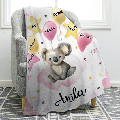 Manta rosa de buen calidad para niño con animales personalizada con 1 nombre | Jessemade