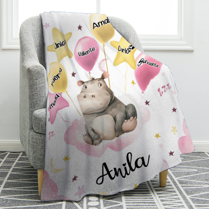 Manta rosa de buen calidad para niño con animales personalizada con 1 nombre | Jessemade
