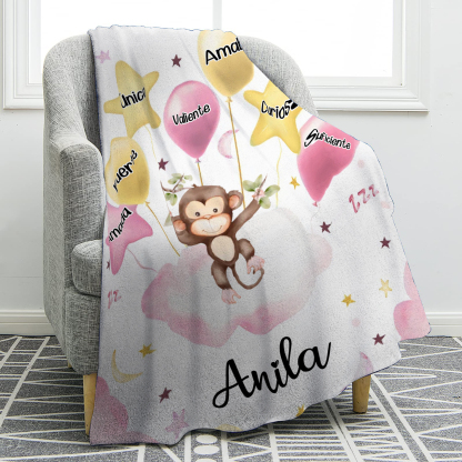 Manta rosa de buen calidad para niño con animales personalizada con 1 nombre | Jessemade