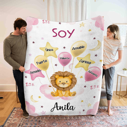 Manta rosa de buen calidad para niño con animales personalizada con 1 nombre | Jessemade