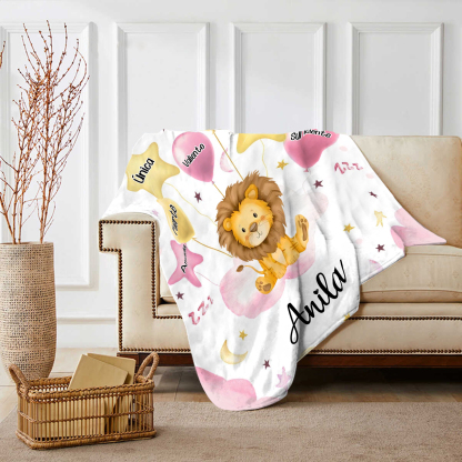 Manta rosa de buen calidad para niño con animales personalizada con 1 nombre | Jessemade