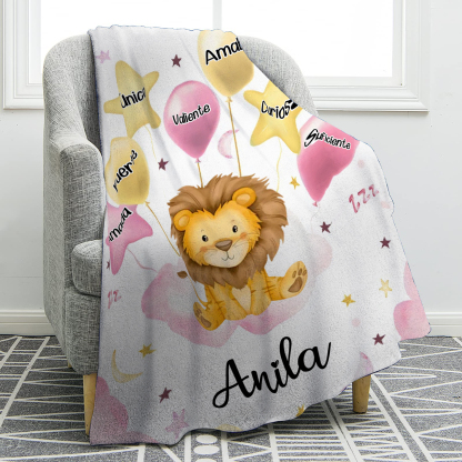 Manta rosa de buen calidad para niño con animales personalizada con 1 nombre | Jessemade