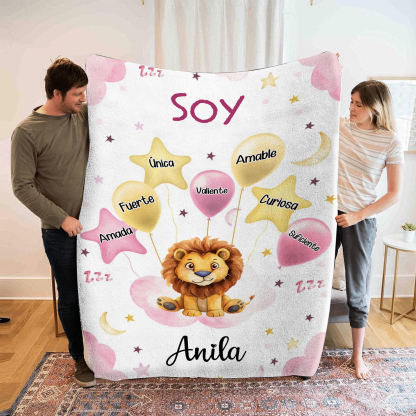 Manta rosa de buen calidad para niño con animales personalizada con 1 nombre | Jessemade