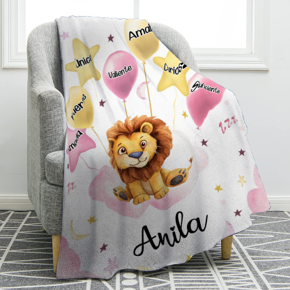 Manta rosa de buen calidad para niño con animales personalizada con 1 nombre | Jessemade