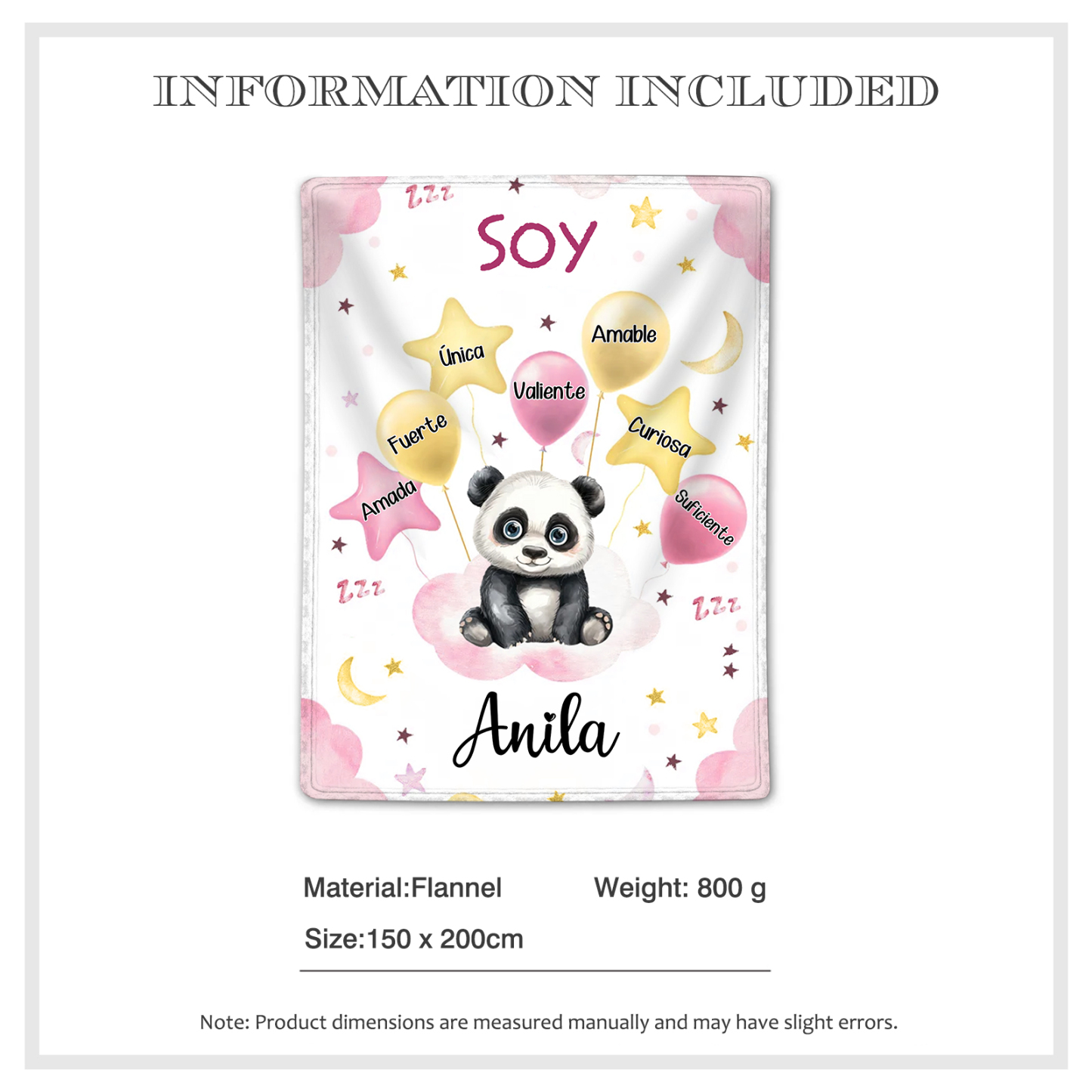 Manta rosa de buen calidad para niño con animales personalizada con 1 nombre | Jessemade