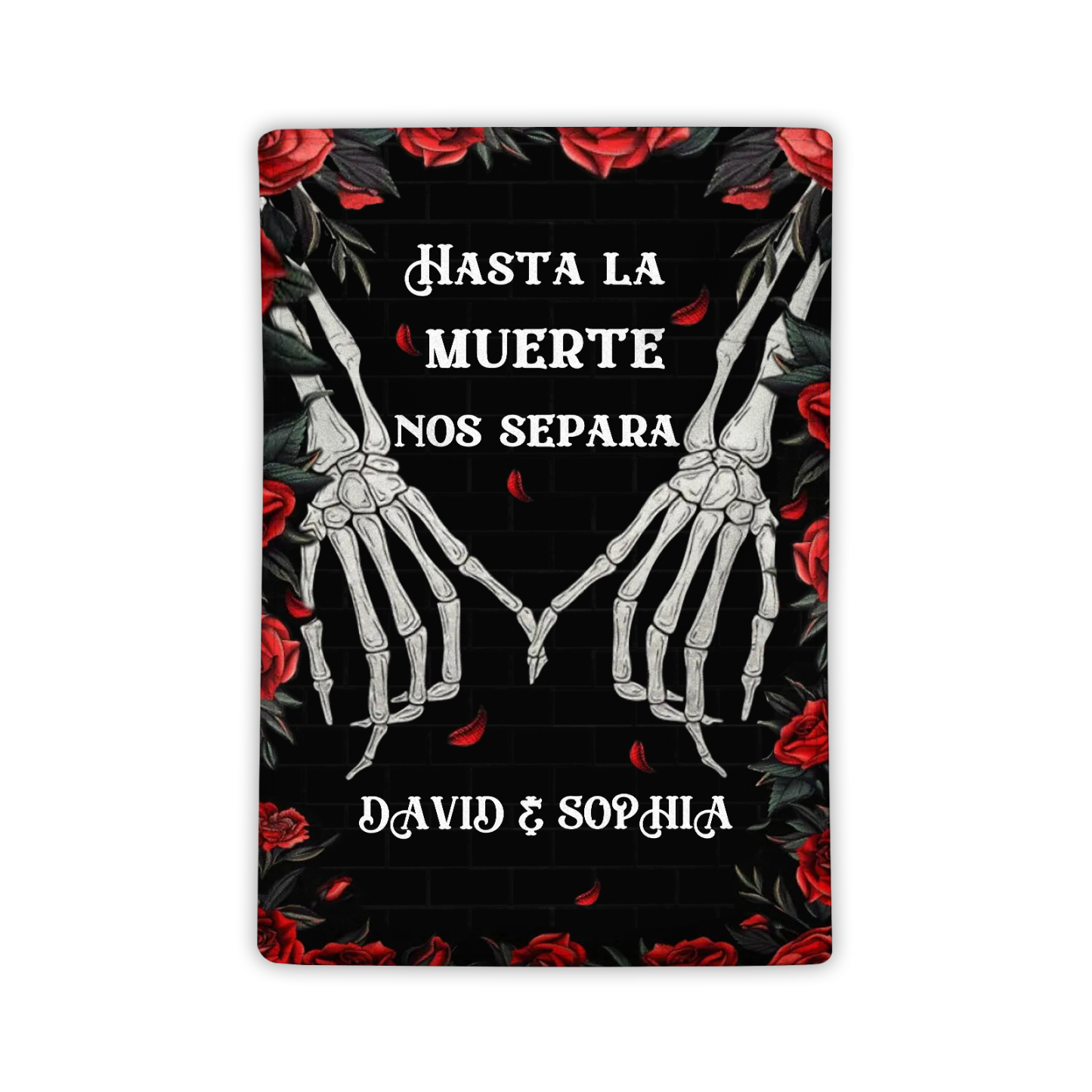 Pareja-Manta para pareja manos de esqueleto cogidas 2 nombres personalizados | Jessemade