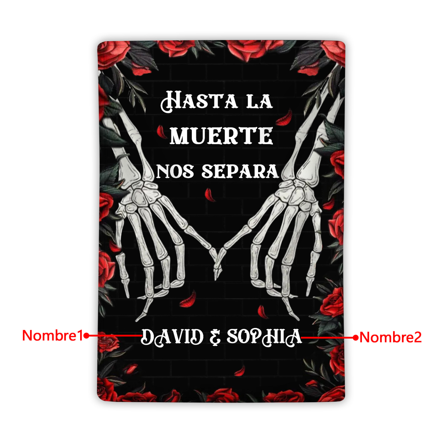 Pareja-Manta para pareja manos de esqueleto cogidas 2 nombres personalizados | Jessemade