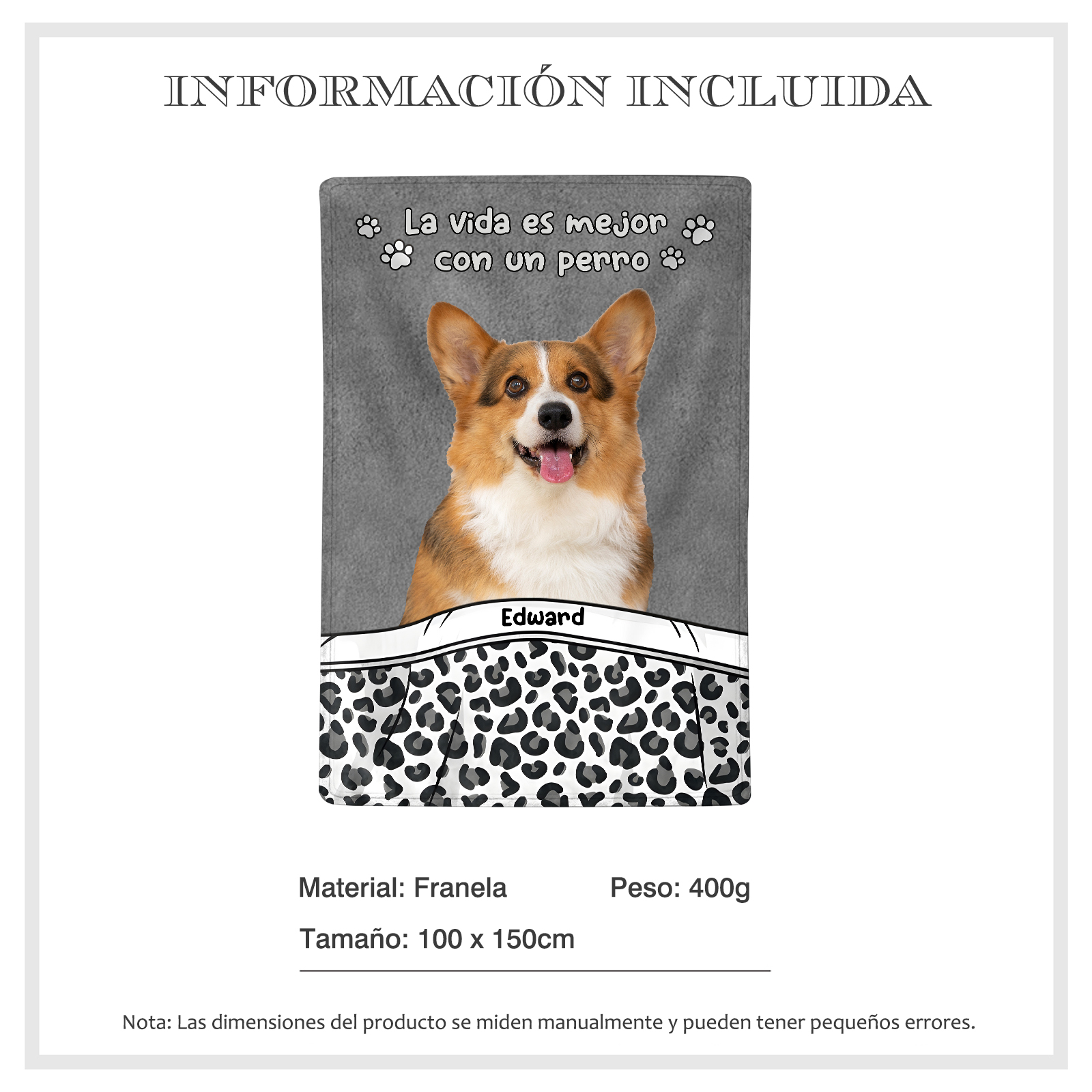 Manta de buen calidad para amantes de los perros 1 nombre y foto personalizados | Jessemade