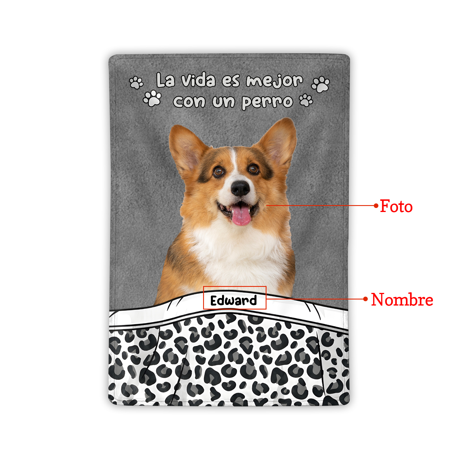 Manta de buen calidad para amantes de los perros 1 nombre y foto personalizados | Jessemade