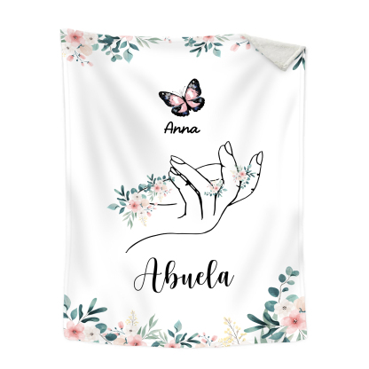 A mi abuela/mamá-Manta de buen calidad mano y mariposa personalizada con 1 nombre y texto | Jessemade