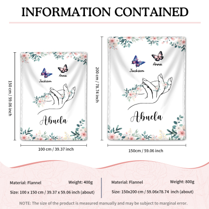 A mi abuela/mamá-Manta de buen calidad mano y mariposas personalizada con 2 nombres y texto | Jessemade