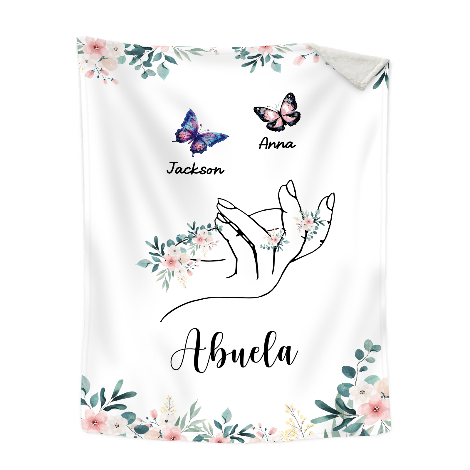 A mi abuela/mamá-Manta de buen calidad mano y mariposas personalizada con 2 nombres y texto | Jessemade