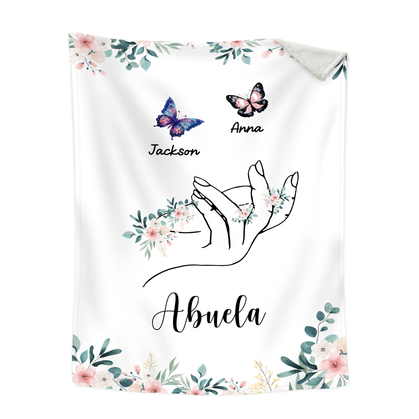 A mi abuela/mamá-Manta de buen calidad mano y mariposas personalizada con 2 nombres y texto | Jessemade