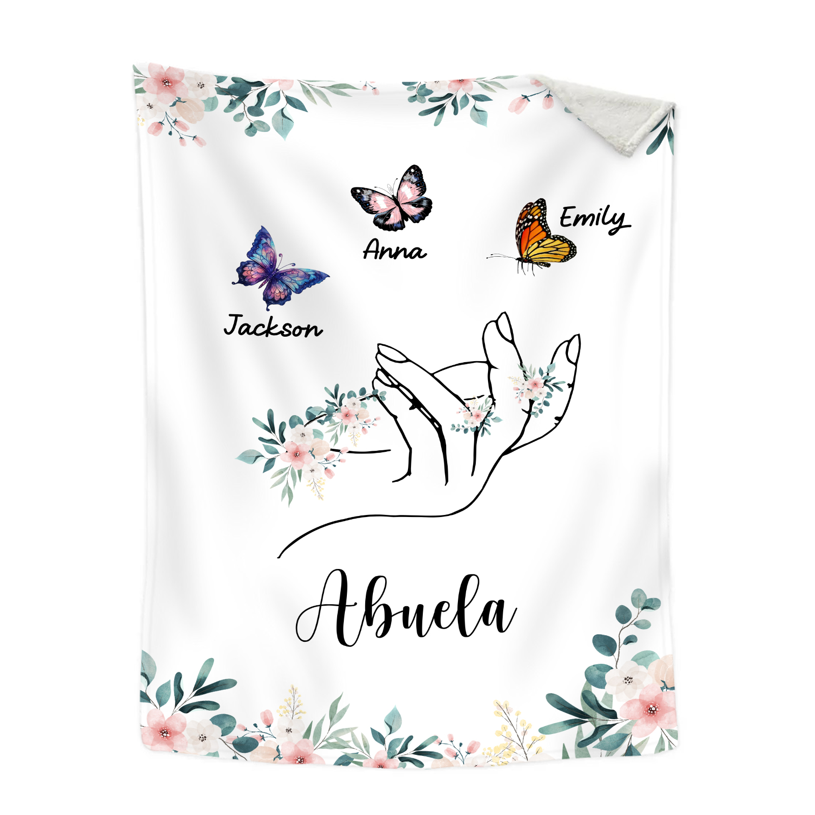 A mi abuela/mamá-Manta de buen calidad mano y mariposas personalizada con 3 nombres y texto | Jessemade