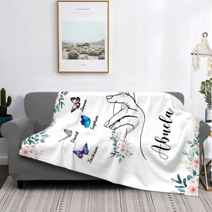A mi abuela/mamá-Manta de buen calidad mano y mariposas personalizada con 5 nombres y texto | Jessemade